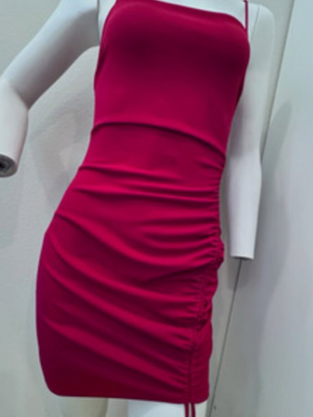 Windsor Red Bodycon Mini Dress Square Neck Ruched Drawstring Strappy, L